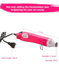 Compact Mini Heat Gun for Resin and Craft Projects in pink with measurements showing 9 inches in length and 36-inch cord.