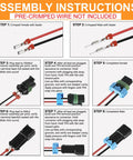 Ultimate Waterproof Weatherpack Connector Kit For Cars And Trucks With 2 Pin Housing Terminals And Wire Seals Perfect For Auto Electrical Repairs In All Weather Conditions assembly instructions showing male and female connector steps