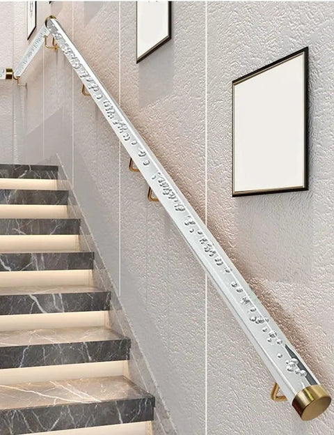 Wall Mount Clear Acrylic Railing Kit With Sleek Silver Brackets For Indoor Stairs And Decks along modern staircase.