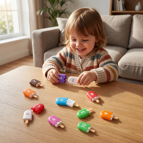 Child playing with Fun Mini Number Pops 1 To 10 Ice Cream Counting And Number Matching Toy For Kids Kindergarten And Preschool Interactive
