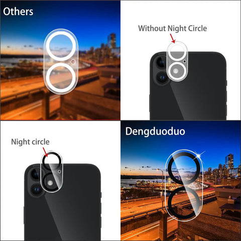Comparison of Camera Lens Protector 3 Pack for iPhone 16 with night circle enhancing night shots on iPhone 16 Plus