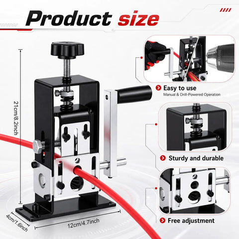 The Real Deal Stainless Steel Wire Stripping Machine Crushes Scrap Copper Wire Handles 0.06 To 1 Inch Cables With Ease showing product size and features.
