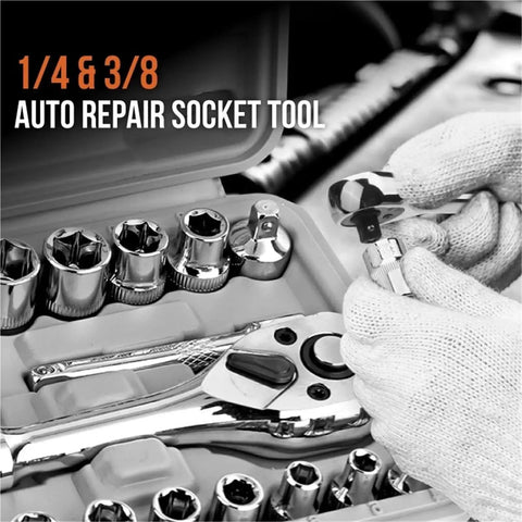 Heavy Duty Chrome Vanadium Socket Set With One Quarter And Three Eighth Inch Drive Wrenches in toolbox, 46 and 22 Piece Kits