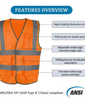 Image of High Visibility Reflective Safety Vest Orange Breathable Unisex Adjustable Fit With Magic Tape Closure And 360 Degree Hi Vis Strips