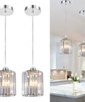 Crystal Pendant Lights Duo Kit For Kitchen Island And Bar, silver finish, installed in modern kitchen, 2 pack