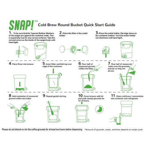 Instruction guide for Five Gallon Round White Cold Brew Bucket System For Commercial Use With Drip Free Spigot And Recipe Guide
