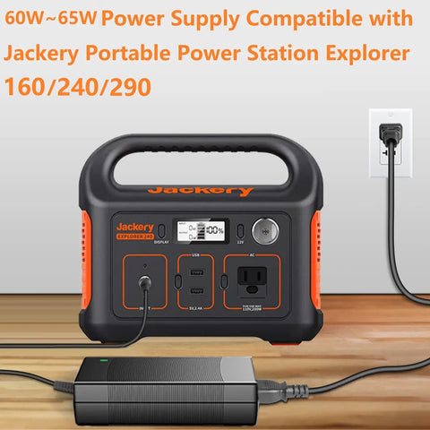 65W AC Adapter Charger For Explorer 160 240 290 And Honda HLS Portable Power Stations Replacement Power Supply Cord