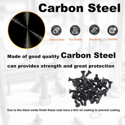 Heavy Duty Flat Head Socket Cap Screws Kit DIY Friendly Size Six Thirty-Two by Three-Eighths Ten Point Nine Carbon Steel Countersunk shown with carbon steel details