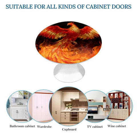 Phoenix In Flames 1.1 Inch Cabinet Knobs Set Of 2 Dope Stainless Steel Aluminum Alloy Drawer Handles with fiery design