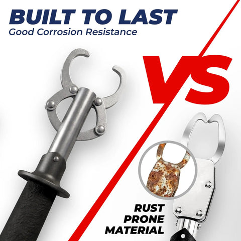 Comparison of stainless steel fish lip grip and rust-prone material for better corrosion resistance.