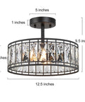 Semi Flush Mount Ceiling Light With Clear Glass Drum Shade, Rustic Farmhouse Fixture With Faux Wood Finish Ring, Ideal For Entryway