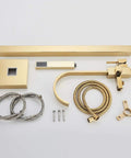 Solid Brass Freestanding Bathtub Faucet With Hand Shower in Gold Polished Finish components layout