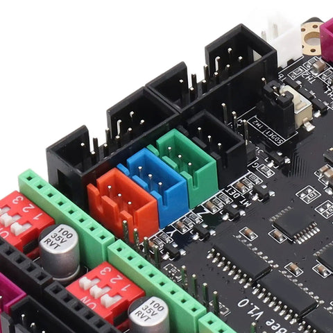 Close-up view of 32 Bit Control Board For 3D Printer With ESP32 Dual Core 240MHz MCU Fast Beefy Reliable Additive Manufacturing Motherboard.