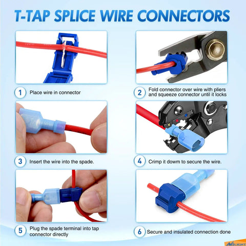 Instructions for using 360 Piece T Tap Wire Connectors Self Stripping Quick Splice Electrical Terminals Insulated Male Disconnect Kit
