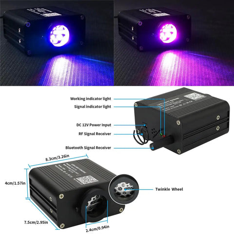Twinkle And Sound Activated Fiber Optic Star Ceiling Kit For Cars And Indoor Spaces, 16W RGBW Light Engine dimensions detail