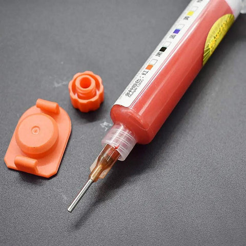 Red UV Solder Mask Kit 10Ml With 1 Needle And Push Tool for PCB BGA Painting, showing syringe applicator and cap detail.