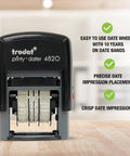 No Hassle Self Inking Date Stamp For Quick Document Dating Hella Smooth Adjustable Calendar Controls with black ink and date wheels.