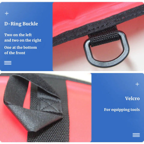 Close-up of D-ring buckle and velcro on Inflation Torpedo Buoy For Spearfishing And Open Water Safety, Dope Surface Marker Float.