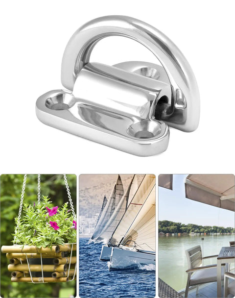 4 Pack Marine Grade Stainless Steel 316 Folding Pad Eye D Ring Anchors, 44mm By 40mm Heavy Duty Tie Down Anchors With Plate shown used on sailboat