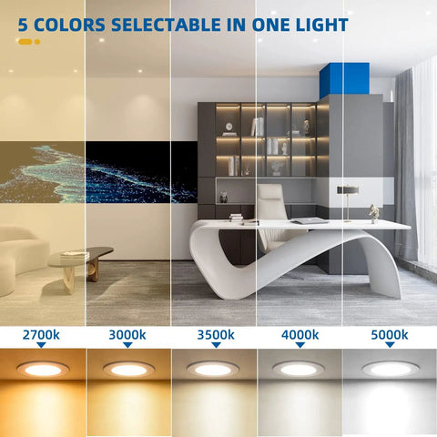 5 color temperatures of 8 Pack 6 Inch LED Recessed Lighting Kit With Junction Box, Dimmable And Color Temperature Selectable