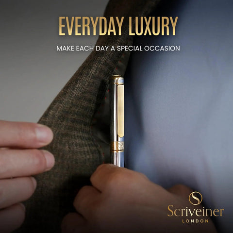 Luxurious Silver Chrome Ballpoint Pen With Real Gold Plating in suit pocket, professional gift for executives