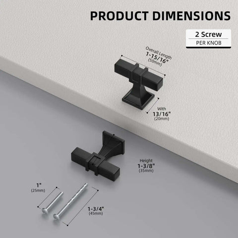 Slick Matte Black Cabinet Knobs 24 Pack Modern Square Drawer Pulls Tight Fit For Kitchen Cabinets And Bathrooms Fresh Upgrade With Durable Zinc Steel Hardware Smooth As Silk dimensions with screws
