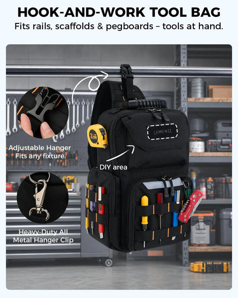 Heavy Duty Electrician Tool Chest Bag With Adjustable Padded Three Point Harness Keeps Your Gear Locked Tight On Ladders Versatile Hvac Chest Pack For Hands Free Trade Hustle