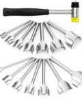 15 Piece Leather Corner Punch Set With Double Sided Rubber Hammer Half Round And Quarter Round Punches Arc Shaped Leather Cutters