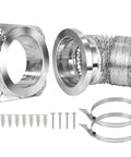 Dryer Vent Connector Kit DV180 with Airtight Quick Connect System 4 inch aluminum duct hose, clamps, and screws shown