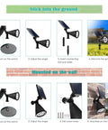 Installation guide for Outdoor Solar Lights 2 In 1 Waterproof Spotlights with Auto On Off for yard and garden use.