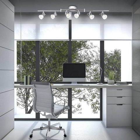 Home office with Six Light 4 Foot Chrome Integrated LED Track Lighting Kit With Assembly Required installed on ceiling.