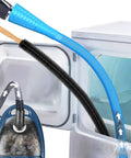 Two Piece Dryer Vent Cleaner Kit With Lint Vacuum Attachment And Lint Remover Brush For Power Washer And Dryer Vent Hose Cleaner Replacement Parts shown in use with vacuum and dryer.