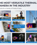 Collage of Thermal Imaging Camera For iOS With Lightning Port, used in various inspections like boat, electrical, and wildlife.