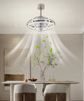 Ceiling Fan with Light and Handheld Controller, 3 Color Temperatures, 6, modern design, iron construction above dining table.