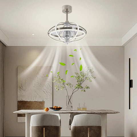 Ceiling Fan with Light and Handheld Controller, 3 Color Temperatures, 6, modern design, iron construction above dining table.