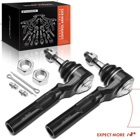 Front Outer Tie Rod End For Chevy Silverado 1999-2006 And GMC Sierra 1999-2006 Classic 2007 Fits Power Rack Steering Front Outer Left And Right, Driver And Passenger Sides, Improves Steering Control And Prevents Uneven Tire Wear., pair of black steel tie rod ends with hardware