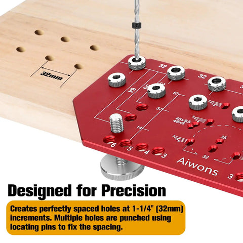 Heavy Duty 2 In 1 Cabinet Drill Template With Reliable Shelf Pin And Hinge Alignment Guide For No Guesswork Diy Cabinetry and precise hole drilling on wood.