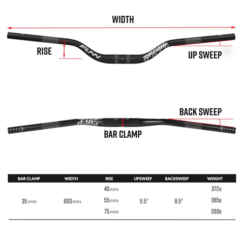 Upturn High Rise Mountain Bike Handlebar 35mm Clamp 800mm Wide 75mm Rise Alloy Riser Bar For MTB And BMX with size chart