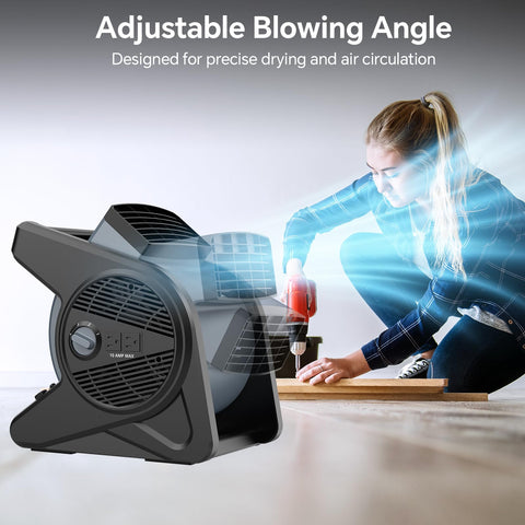 High Velocity 15 Inch Floor Fan With 375 CFM Air Mover Three Speed Portable Industrial Blower in workshop setting