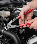 VICASKY Premium Stainless Steel Hose Clamp Crimping Tool Kit With 160 Nonstep Single Ear Clamps For Rust Proof Auto And Home Repairs In Handy Organized Case, red-handled pliers on car hose clamp