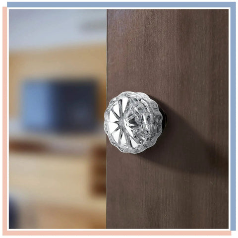 4 Pack Fluted Glass Door Knobs With Spindles Mortise Style Antique Bronze Interior Door Hardware For Homes And Offices Boss Vintage Crystal Look Replacement Knobs, mounted on a wooden door.