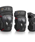 Adult And Youth Knee Pads Elbow Pads With Wrist Guards Protective Gear Set showing three pieces on white background