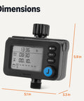 Single Outlet Hose Watering Timer Digital Programmable Controller with display and buttons, dimensions marked.