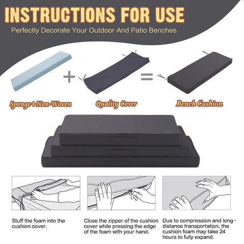 Assembly instructions for Extra Thick Memory Foam Outdoor Bench Cushion 3.5 Inch Thick Comfy Waterproof Pad With Handle And Adjustable Straps For Patio Porch Swing And Indoor Outdoor Furniture 36 By 18 Inches Gray
