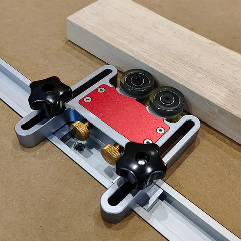 Pro Grade Table Saw Roller Jig For 30 Mm Sliding Tracks And T Slots Aluminum Alloy With Anodized Finish And Double Polyurethane Wheels