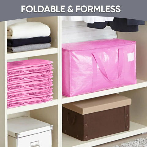 Crush Your Move With Heavy Duty Six Pack Extra Large Bags Featuring Wide Grab Handles And Secure Zipper Closures Waterproof Storage Totes For Closet Organizing Solid Space Saving Gear In Bright Pink
