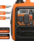4500-Watts Portable Inverter Generator For Home, Camping And RV Use, control panel close-up showing ports and switches