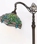 Stained Glass Tiffany Floor Lamp With Arched Gooseneck Adjustable Angle Reading Light In Green Dragonfly Glass Bronze Base 12 Inch Shade