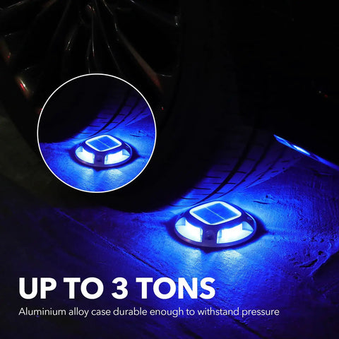 Solar Driveway Lights Outdoor 12 Pack With Dual Color Modes Blue Light And Cool White Waterproof LED Marker Lights on pavement