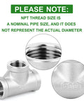 304 Stainless Steel Tee Pipe Fittings 2 Inch By 2 Inch By 2 Inch NPT Female Connector Close-Up and Side View